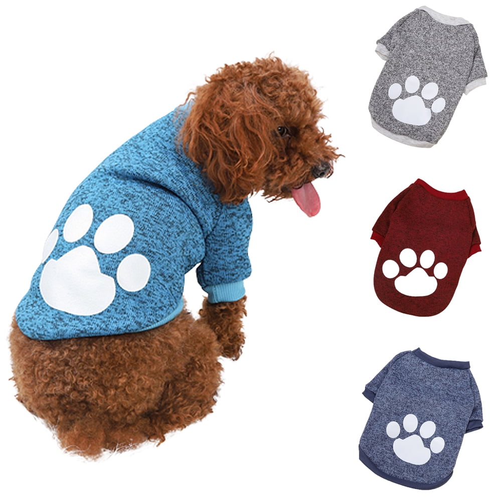 shenmeida Pet Dog Sweater Warm Dog Paw Print Decorating Soft Cat