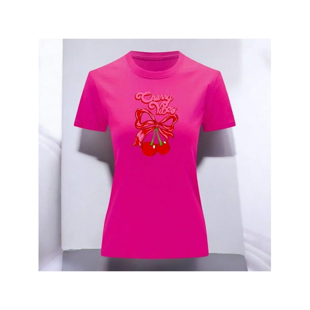Playera Blusa De Cerezas Cherry Vibes Vintage Color Fucsia Talla Grande Marca Emil SaEs