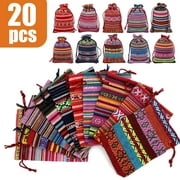 20pcs Cotton Linen Drawstring Gift Bags, Mexican Fiesta Gift Bag, Ethnic Style Mini Drawstring Bag, Reusable Jewelry Pouches, Goodie Candy Bags for Fiesta Wedding Holiday Party Favors