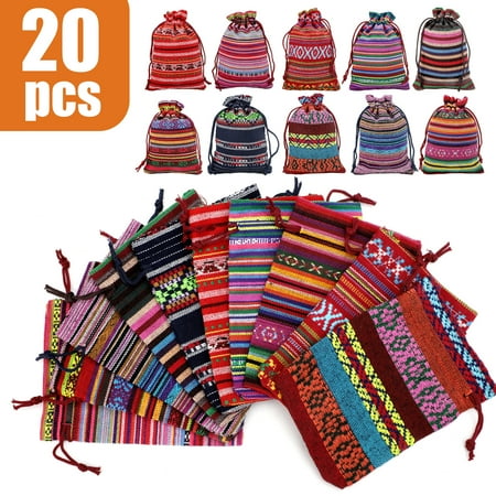 20pcs Cotton Linen Drawstring Gift Bags, Mexican Fiesta Gift Bag, Ethnic Style Mini Drawstring Bag, Reusable Jewelry Pouches, Goodie Candy Bags for Fiesta Wedding Holiday Party Favors
