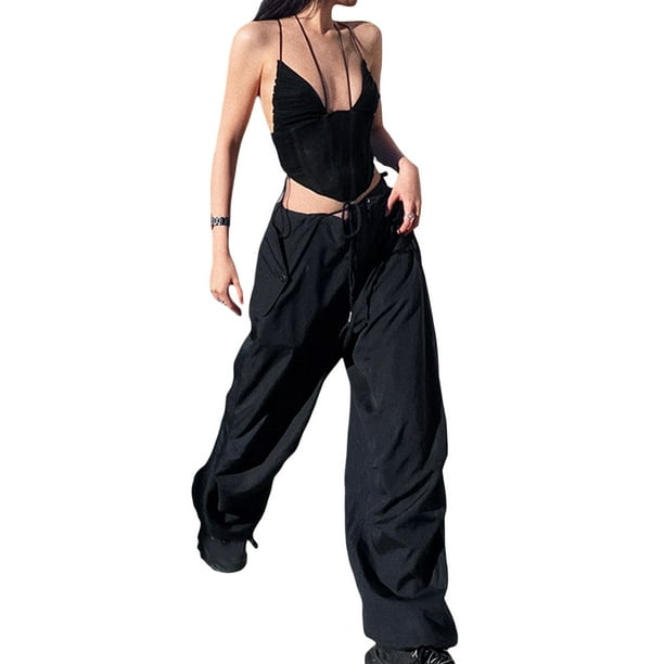 Parachute Pants y2k Streetwear Summer For Women Cargo Trousers Green  Drawstring Wide And Loose White Pants Clothes 90s Vintage