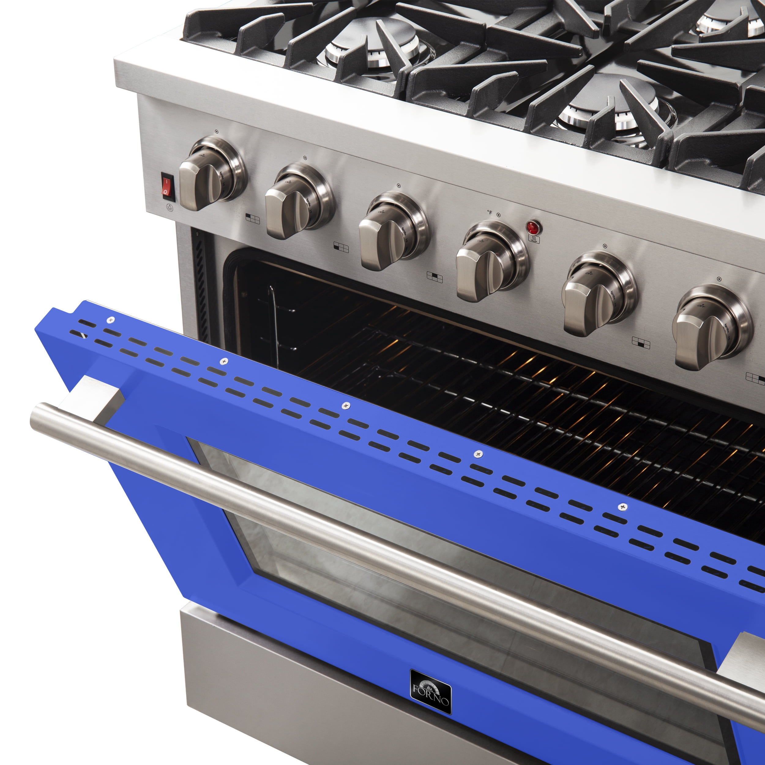 Forno Galiano 36-Inch Freestanding Gas Range, Stainless Steel, 6 Burners, Energy Efficient, Blue Door