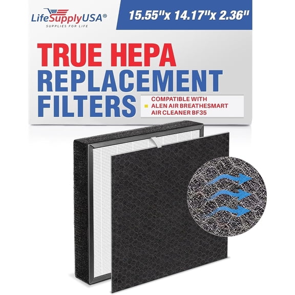 LifeSupplyUSA True HEPA Filter Replacement Compatible with Alen Air BreatheSmart BF35 Air Purifier