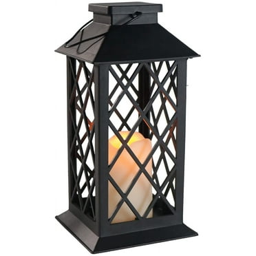 11" Outdoor Garden Decorative Candle Lantern with LED Flamelss Candle,LED Light and Plastic Candle,Tabletop or Hanging Lantern