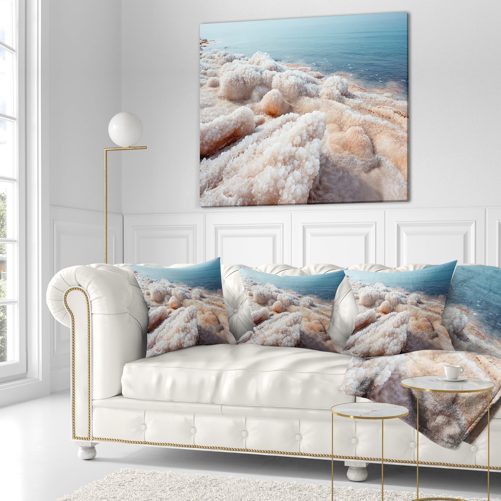 Designart Crystallized Salt on Dead Sea Beach - Seashore Throw Pillow - 16x16