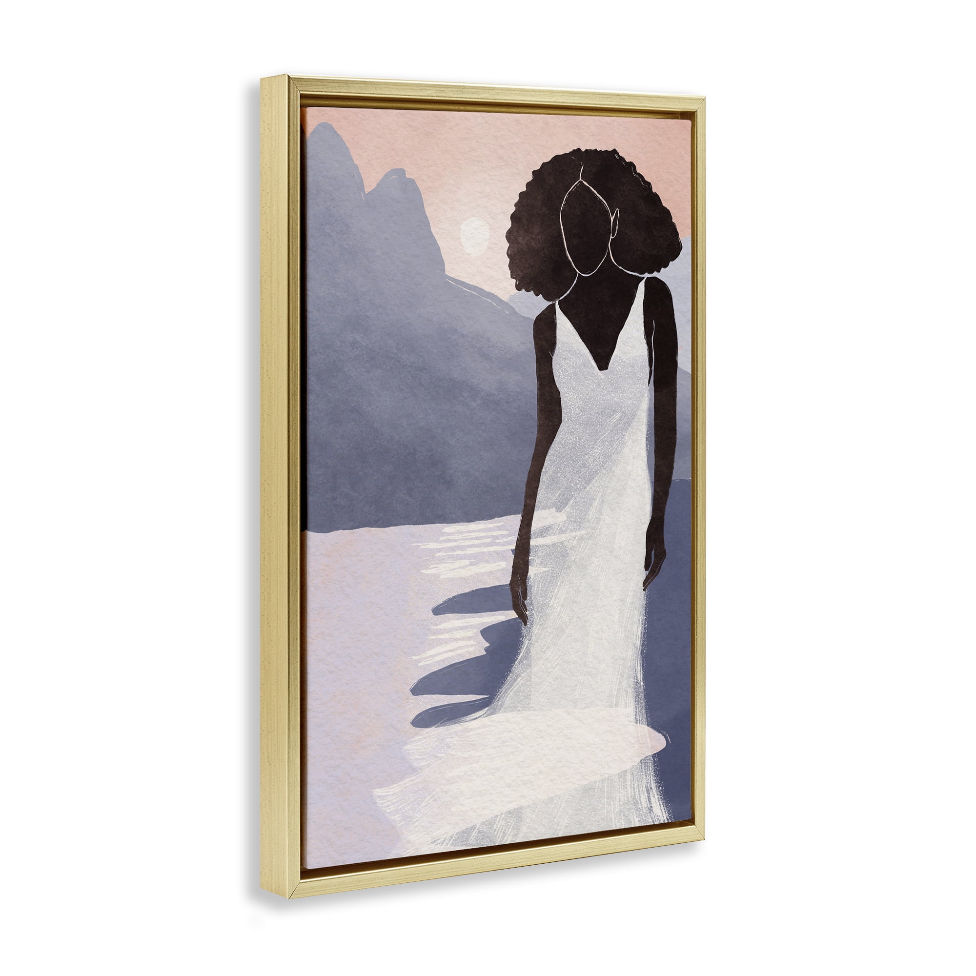 Stupell Industries White Gown Silhouette at Sunset Gold Framed Floater Canvas Wall Art, design by Yuyu Pont