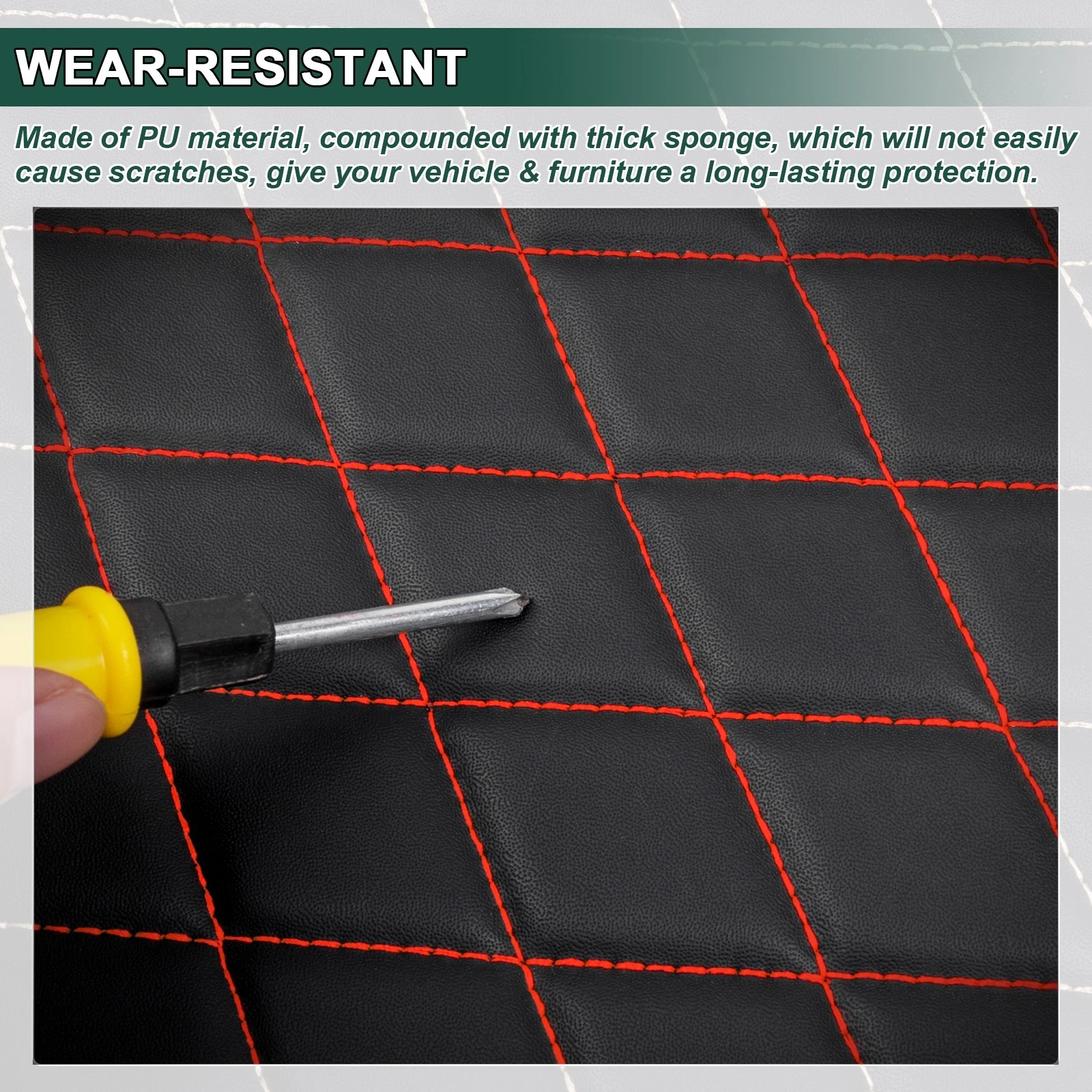 63" W Faux Leather Quilted Vinyl Upholstery Fabric for Automotive Headliners, Furniture DIY, Waterproof Scratch-Resistant Foam Padded Backing Material, Black, 2 Yards