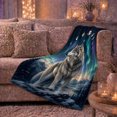 thumbnail image 5 of Gray Wolf Beneath Aurora Skies, Realistic Fantasy Wildlife Illustration Composition, Just Because Gift for Wolf Art Enthusiasts, Cozy Flannel Blanket and Home Decor for Living Room and Bedroom, 5 of 7