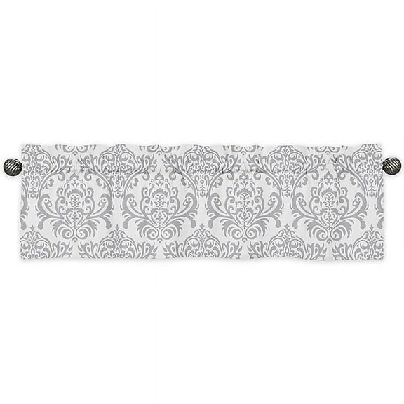 Skylar Collection Gray and White Damask Print Girls Window Valance