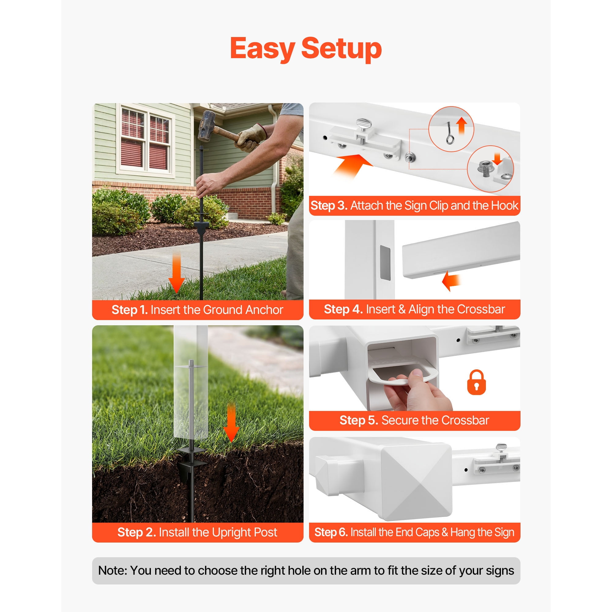 KFFKFF 6 ft Real Estate Sign Post, PVC Yard Sign Holder with 47 in Arm for Signs up to 36 in, Easy Installation, Wind-Resistant, Suitable for Open House, Home, Outdoor Use, White (No Signs Included)