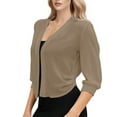 thumbnail image 5 of TKLPEHG Women's Classic 3/4 Sleeve Cardigan Open Front Cropped Cardigan Sweater Knit Short Jackets (Khaki,L), 5 of 9
