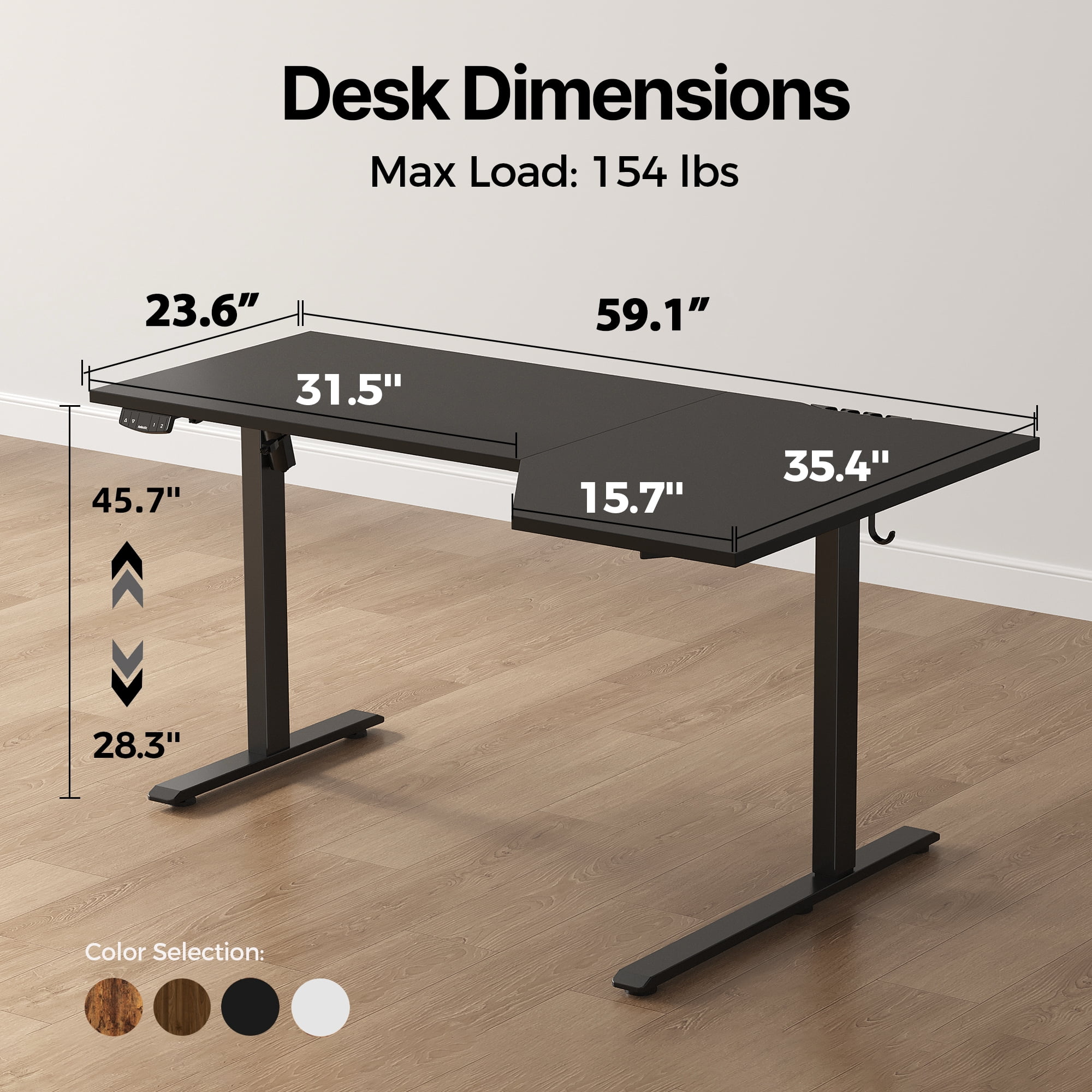 59.1 Inch Electric L-Shaped Height Adjustable Standing Desk, Sit to Stand Corner Desk with Memory Presets and Hooks, Ergonomic Home Office Computer Desk for Workstations, Black