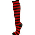 thumbnail image 4 of Halloween Costume Knee High Socks Cotton Blend Soft Stretchy Striped Plain Fall Socks, Medium, Black / Red Thin Stripes, 1 Pair, 4 of 8