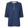 thumbnail image 2 of Women's 3/4 Sleeve Tops 1/4 Zip Pullover Tee Shirts Solid Color Loose Fit Casual Spring Summer Tshirts (XL, Navy|Solid), 2 of 6