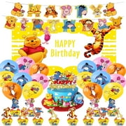 Winnie the Pooh Happy Birthday Decorations Set, Birthday Banner Background Cloth Table Centerpiece Party Decorations for Kids