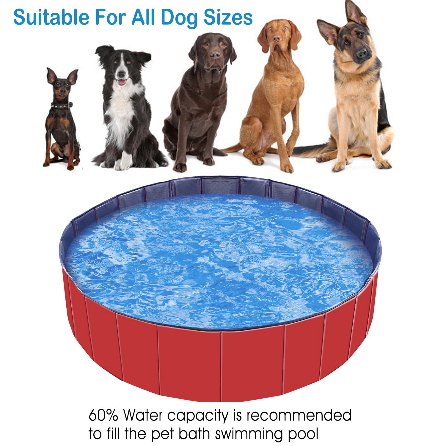 Moclever Foldable Dog Swimming Pool, 63in Kids Swimming Pool Outdoor Bathing Tub for Baby Pet, Red