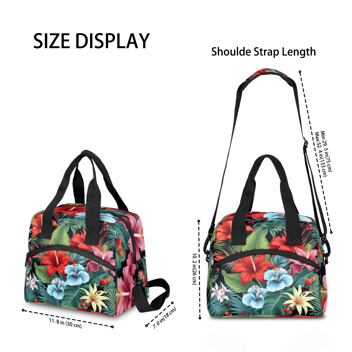 Herdesigns Tropical Hibiscu Floral Hawaii Palm Leaves Insulated Lunch Bag for Women Men Adults Large Reusable Lunch Box Leakproof Portable Cooler Tote Bags with Adjustable Shoulder Strap