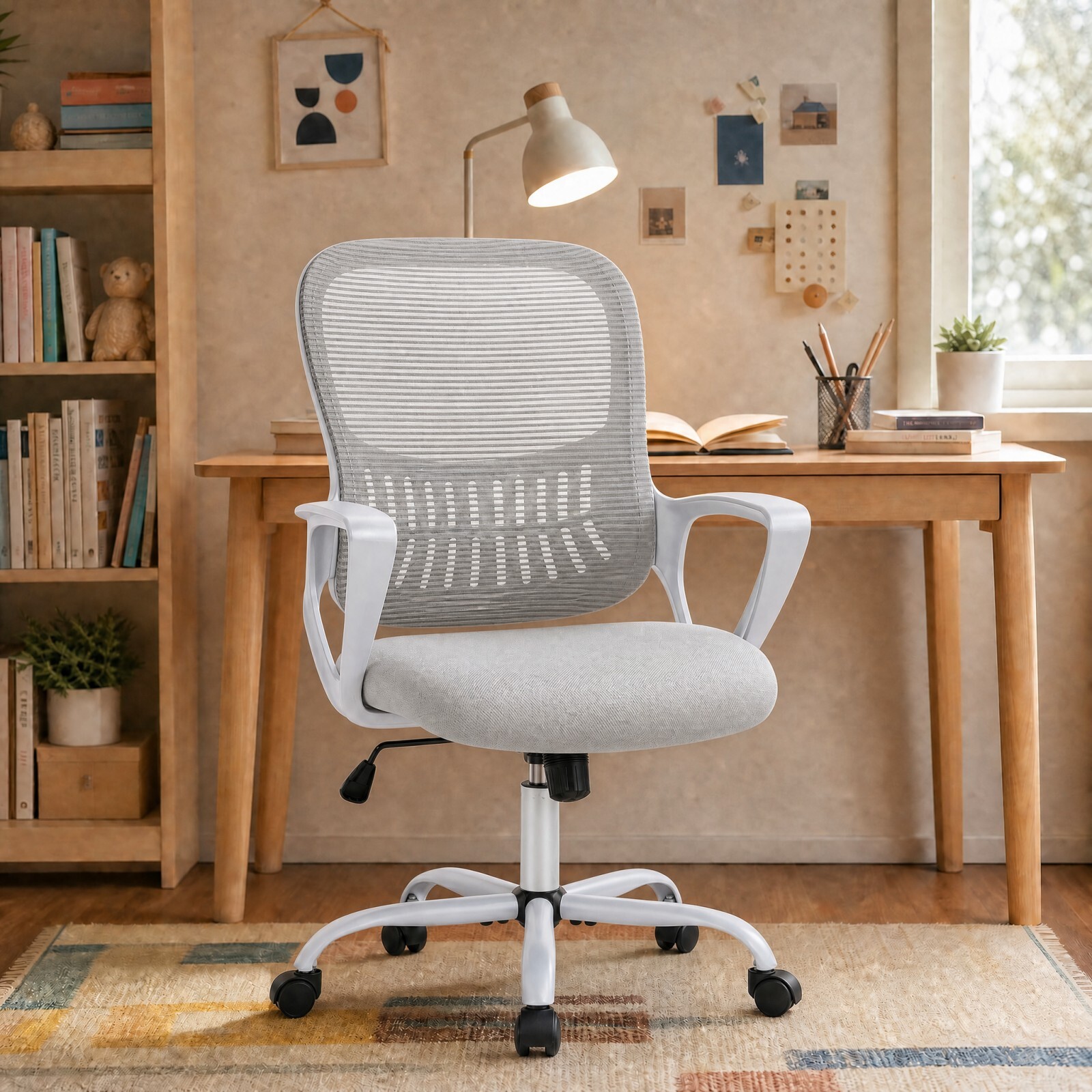 Kelno Ergonomic Mesh Office Chair Mid Back Desk Chair with Lumbar Support Adjustable Height Swivel Task Chair, Gray