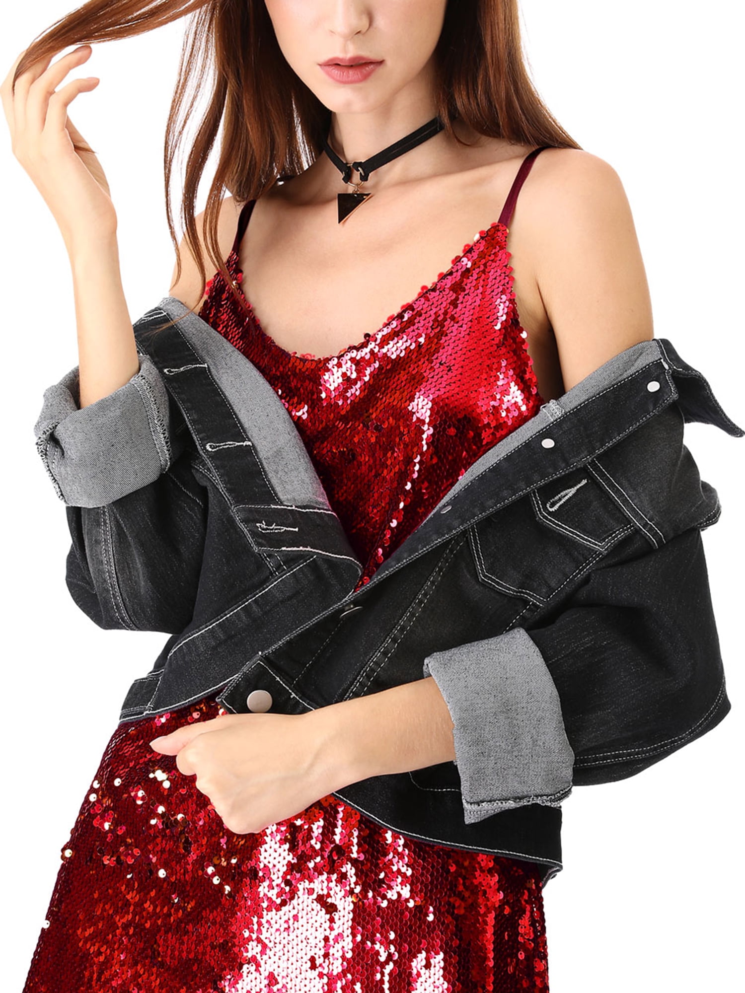 DARING DIVA Halloween Costume Glitter Sequin Spaghetti Strap Dress L Red
