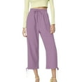 thumbnail image 1 of Women's Solid Color Drawstring Cropped Linen Pants - Casual Capri Trousers, Breathable Polyester Blend, 1 of 6