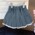 thumbnail image 5 of ZQUUVOU Girls Pleated Denim Skirt with Bow Summer Cute Lace Trim Elastic Waist with Pocket Short Skirt for Kids Blue, 5 of 5