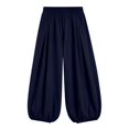 thumbnail image 6 of Holzkary Women's Balloon Pants Elastic High Waist Wide Leg Loose Pleated Harem Pants Summer, Casual Pants with Side Pockets for Spring Fall Summer Beach Vacation and Travel Dark Blue L, 6 of 6