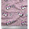 thumbnail image 1 of Soimoi Moss Georgette Fabric Snowman & Penguin Kids Printed Fabric 1 Yard 42 Inch Wide, 1 of 3