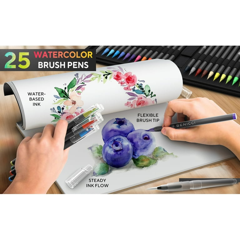 Watercolor Brush Pen Set of 25🌈Amazing Colors — Paint Pens with Pad and  Carry Case in 2023