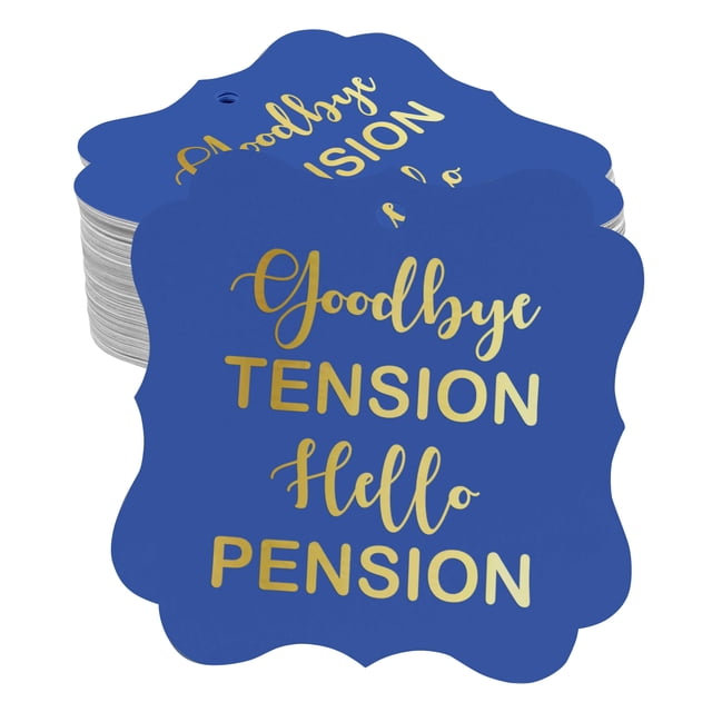 Inkdotpot Pack Of 100 Good Bye Tension Hello Pension Retirement Paper Tags DIY Craft Bracket Shape Real Gold Foil Hang Tags