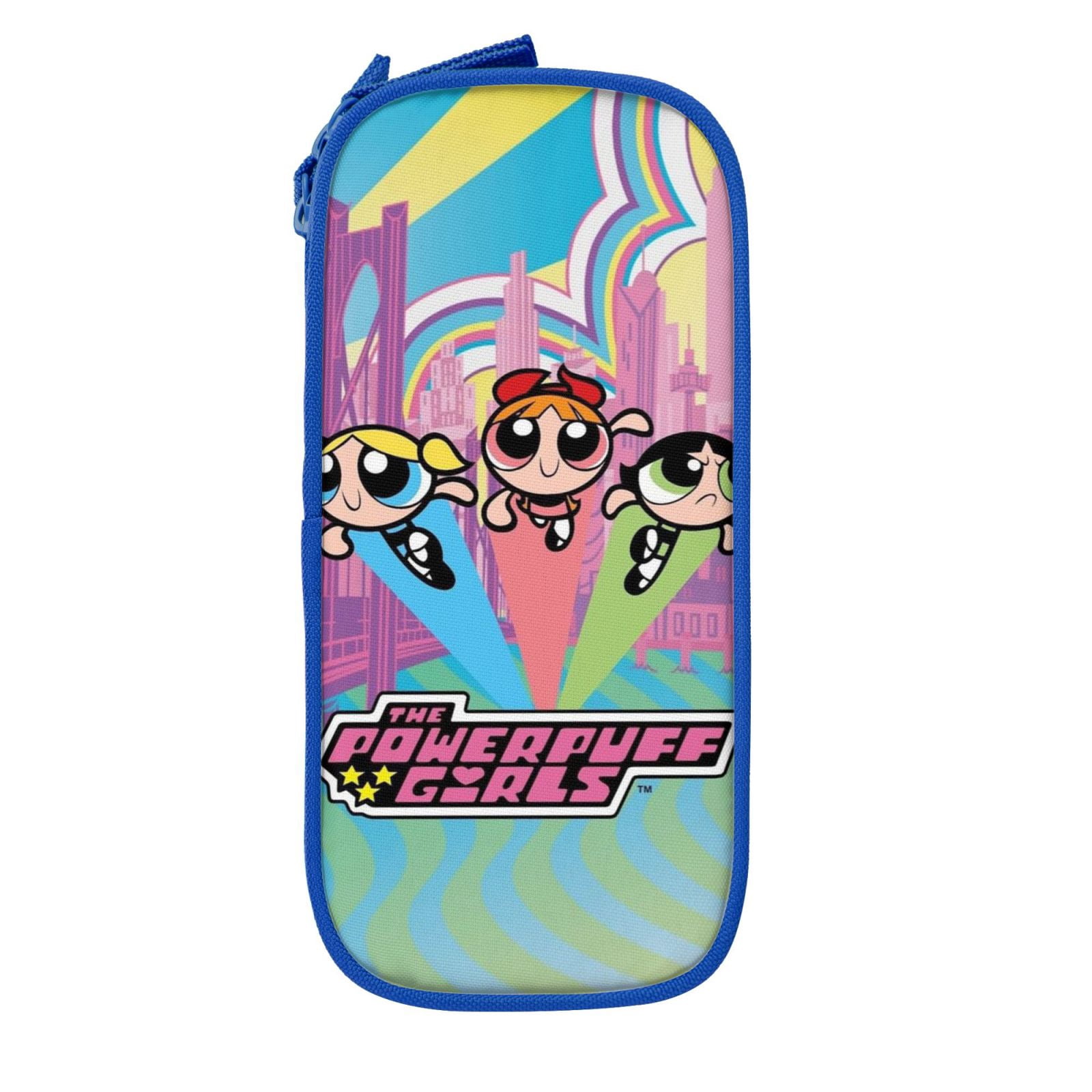 The Powerpuff Gi-rls Pencil Case Large Capacity Pencil Pouch Penbag Office Stationery Organizer Travel Makeup Bag Blue