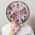thumbnail image 6 of Yayeee Wall Clock Battery Operated 11.9" Silent Quartz Non-Ticking for Living Room Decor, Pink Gingerbread Houses, 6 of 8