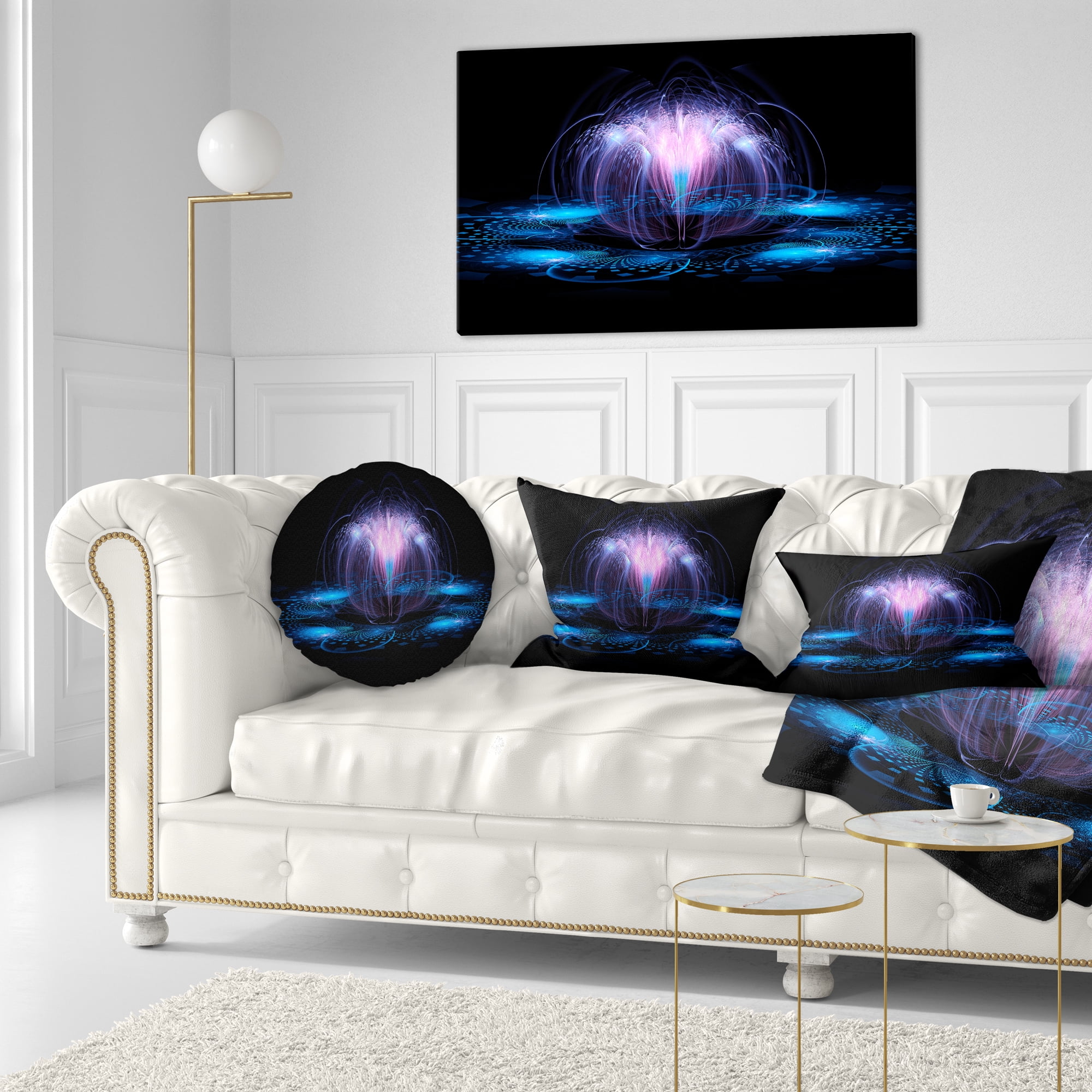 Designart Fractal Blue Flowing Flower - Floral Throw Pillow - 12x20