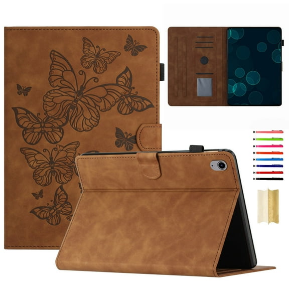 Case for iPad mini 6th Gen 8.3" 2021/iPad mini 7th Gen (A17 Pro) 2024 8.3", Embossed PU Leather Folio Stand Cover Drop Protective with Auto Wake/Sleep & Card Slots & Pen Holder - Brown