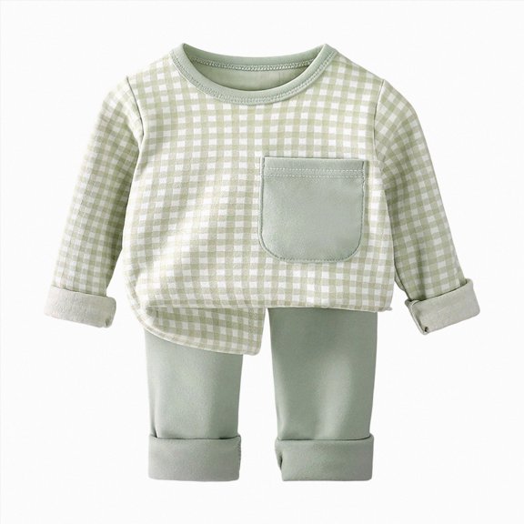 CAUYDY 3 6 9 12 Months Baby Boys Clothes Newborn Gift Pajamas for Boy Comfy Long Sleeve Shirt and Pants 2PCS Set Preemie Sleepers Infant Pjs Fall Winter Sizes 9-12 Months,Light Green