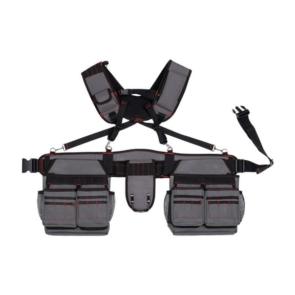colaxi Tool Belt with Suspenders Tool Organizer for Plumbing Woodworker Gray Red