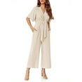 thumbnail image 6 of Summer V-neck Womens Wide Leg Jumpsuits Short Sleeve Tie Knot Front Long Romper, 6 of 7