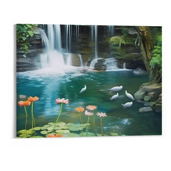 Creowell Wall Art Fall Decor Waterfall Scenery Canvas Wall Art Picture 20x16in for Living Room Bedroom 20x16in