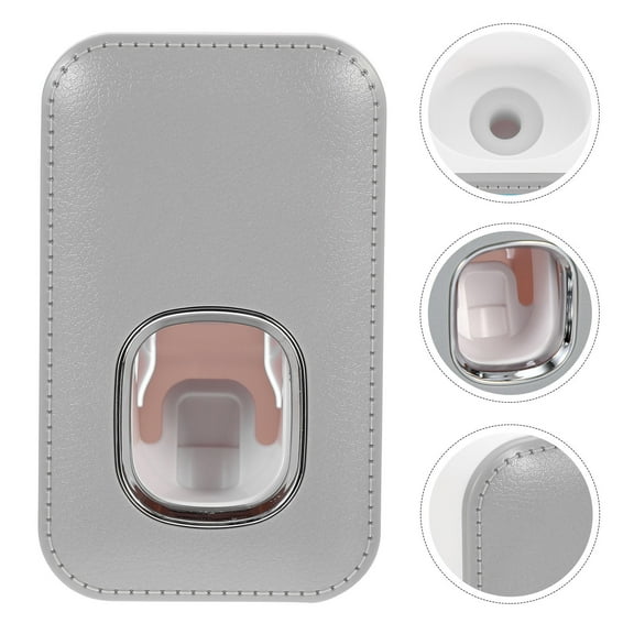 TABLZONE Toothpaste Dispenser for Adults Grey PU Material Nail-Free Wall Mount Holder 1 Set