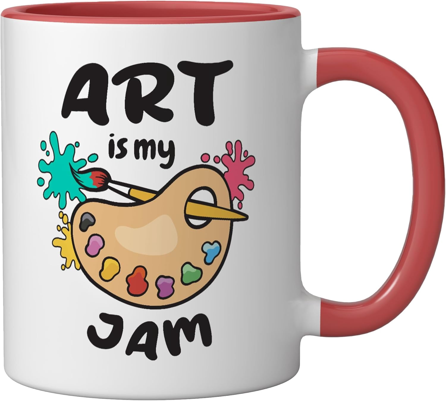 JJEAN-Art Is My Jam Brush Painter Paint Palette for Artists Ceramic Mug, Red/White