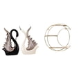 thumbnail image 1 of Elegante juego de esculturas de cisne de cerámica con moderno estante de metal para colgar en la pared, ideal para exhibir trofeos y coleccionables, p, 1 of 8