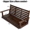 thumbnail image 3 of Wooden Porch Swing, Ergonomic Seat, Bench Swing with Hanging Chains and 7mm Springs, Heavy Duty 880 LBS, for Outdoor Patio Garden Yard (Dark Brown, 2-Seater Extra Large), 3 of 16
