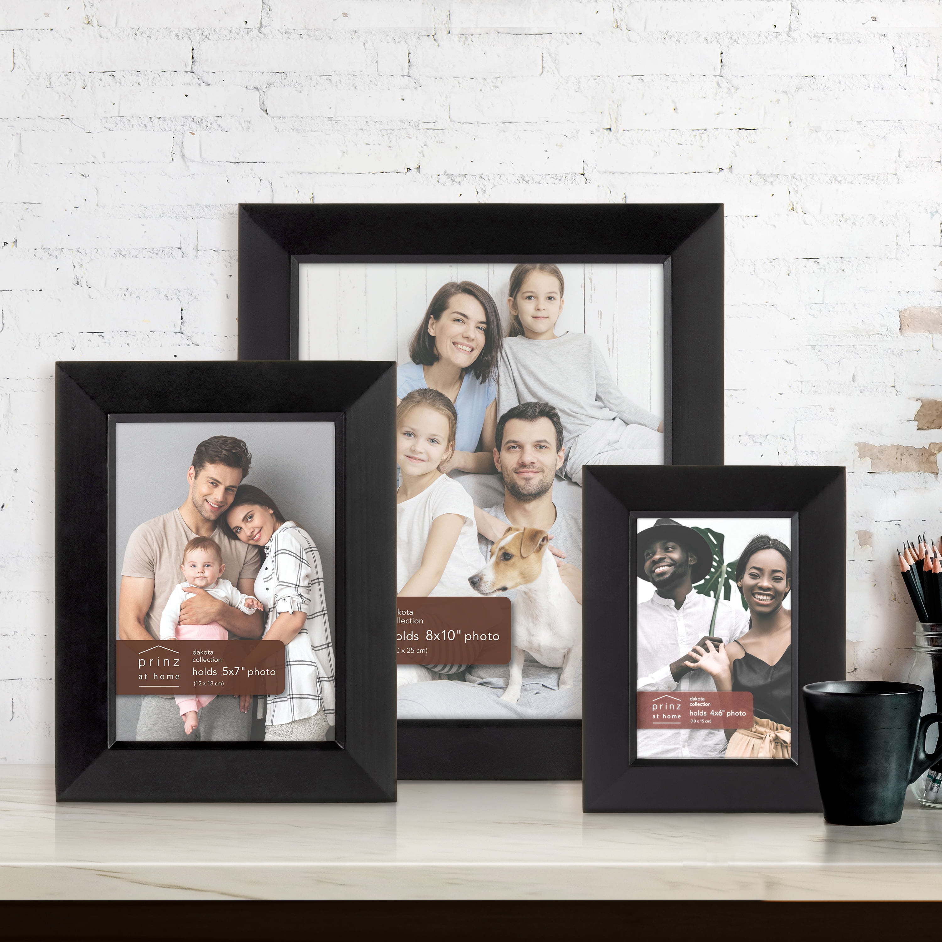 Prinz Dakota Wood Tabletop Picture Frame, 8”x10” Photos, Black, 2 Pack