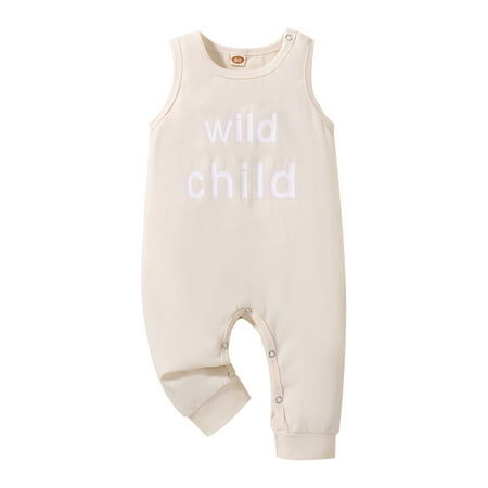 

Suanret Infant Baby Girls Boys Romper Letter Print Round Neck Sleeveless Jumpsuits Summer Casual One-Piece Clothes Creamy 6-12 Months