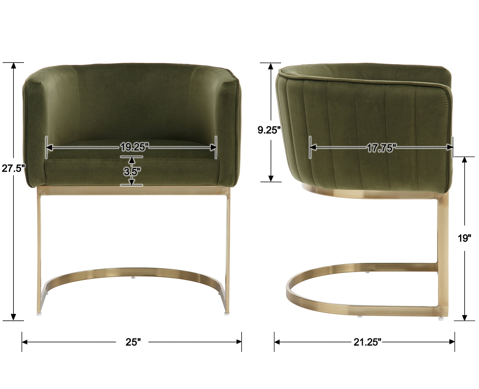 Dayalane Modern Barrel Dining Chairs Set of 2, Velvet Upholstered Kitchen snd Dining Room Side Chairs, Comfy Armchair with Metal Frame for Dining Room Living Room Bedroom Cafe, Green