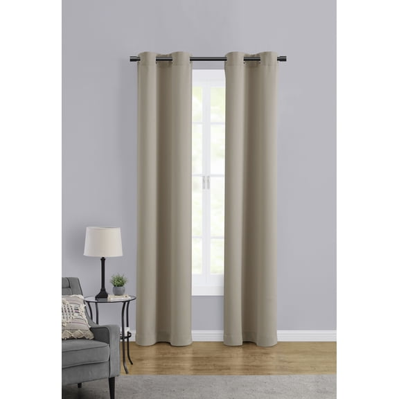 Mainstays Room Darkening Grommet Curtain Panel Pair, Set of 2, Beige, 30"W x 84"L
