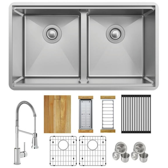 Elkay Ectrua31169tfcw Crosstown 31-1/2" Undermount Double Basin Stainless Steel Kitchen