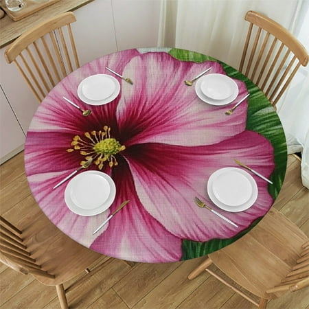 

Patifu Pink Flower Green Leaves Round Tablecloth Stain-Resistant Washable for Indoor Outdoor Restaurants Weddings Parties Picnic Camping Kitchen Dining Home 54 -58