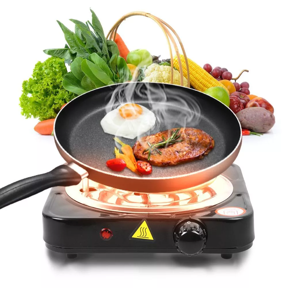 Wallfire Portable Heating Hot Plate Stove, 1000W Countertop Single Flat Electric Hot Burner, 5 Temperature Adjustments,  Electric Single Burner for Dorm Office Home Camp,Black