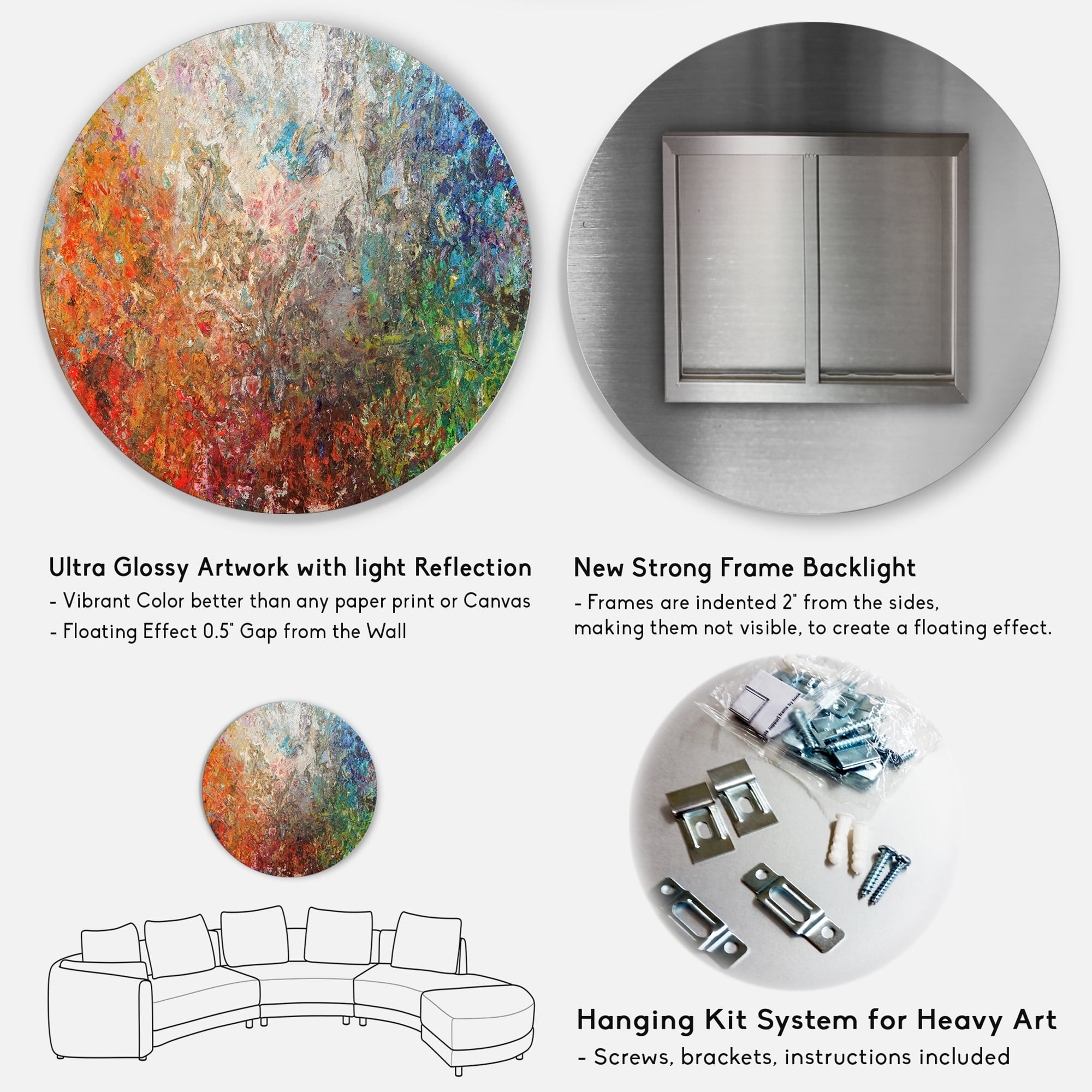 Designart 'Board Stained Abstract Art' Disc Abstract Circle Metal Wall Art