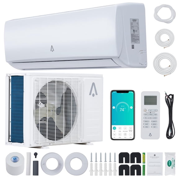 21 Seer2 Split Air Conditioner, 12,000 Btus Mini Split Ac/Heating System, Inverter Ductless Air Conditioner w/Alexa, Heat Pump & Installation Kit, Wall Mounted Ac Unit Cools Room Up to 750 Sq.Ft, 115